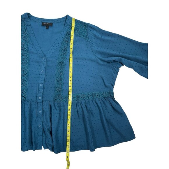 Lane Bryant Boho Peasant Shirt V Neck Button Lace Blue Plus Size 28 Top - Picture 6 of 11